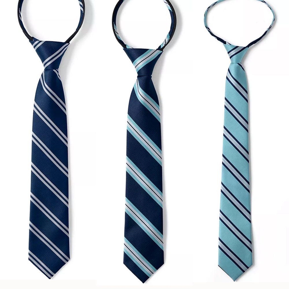Lot of 3 Lands End Boys School Uniform Zipper Ties Size Medium Blue Stripes